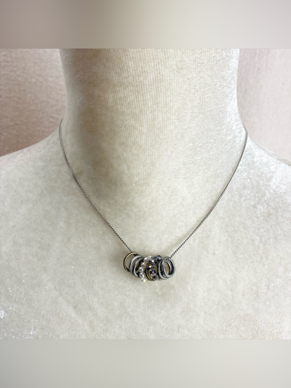 American Eagle Outfitters Silver-Tone circle charm pendant Pearl Accent Necklace